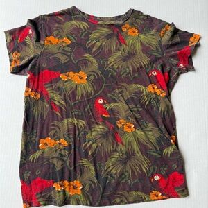 H&M Vibrant Red and Green Short Sleeve Tee with Tropical Print